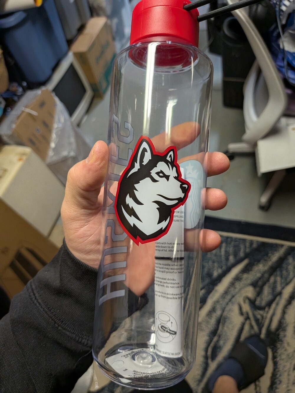 Starbucks Northeastern University Huskies Water Bottle Clear Red Lid